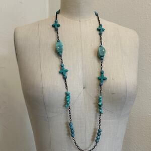 Faux Turquoise & Nugget Bead Necklace 1970s Southwestern Boho Style Strand